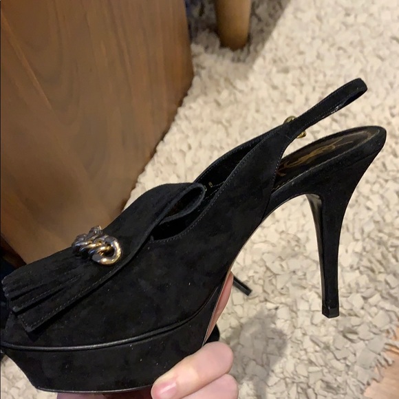 YSL black suede open-toe slingback heels - Picture 7 of 7